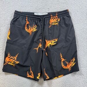 RSVLTS Discovery Shark Week Swim Trunks Men's Small Black Orange Funky